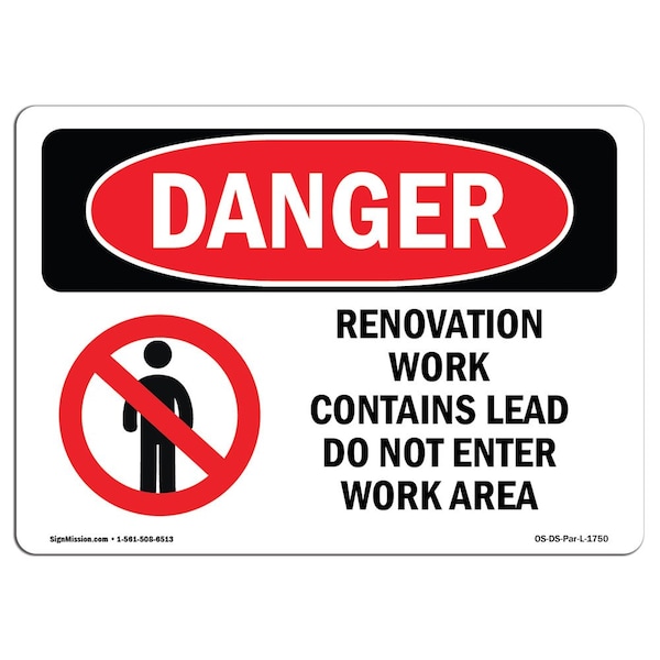 Sign, 3.5" H, 5" W, Renovation Work Contains Lead, Landscape, DS-D-35-L-1750-10PK